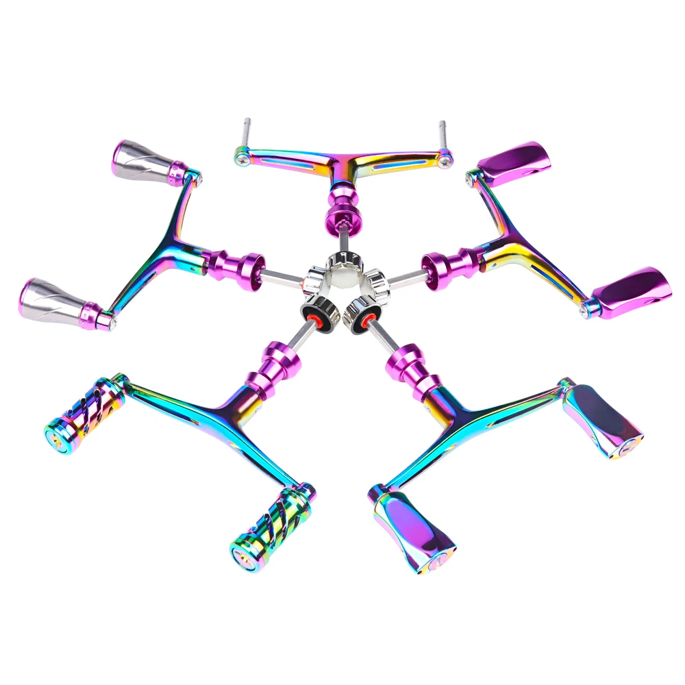 Mango de carrete de pesca de Metal colorido DIY para carrete giratorio S, mango de repuesto de doble perilla, accesorios de pesca - imagen 3