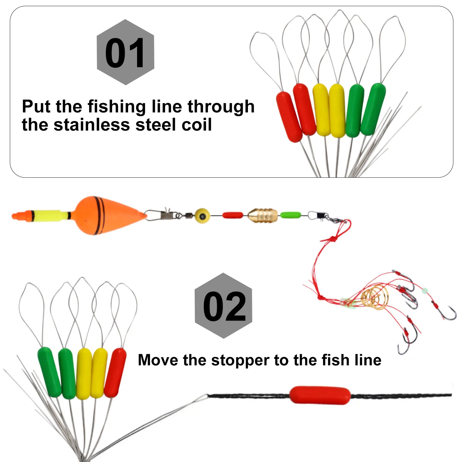 Sougayilang 100/600 piezas de goma de pesca cilíndrica, flotador de pesca de frijol espacial colorido, corcho de pesca, 6 uds./grupo de frijoles flotantes de pesca - imagen 3