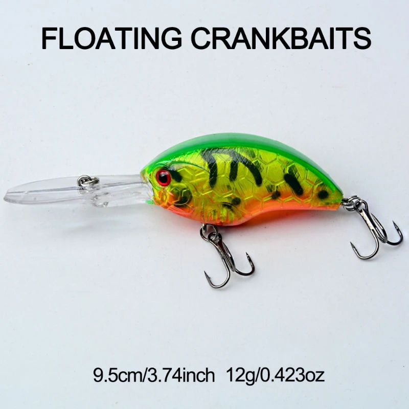 5 uds Crankbait flotante 9,5 cm 12g, señuelo de pesca duro de buceo profundo Wobbling para trucha lubina, aparejos de pesca con cebo con labios - imagen 3