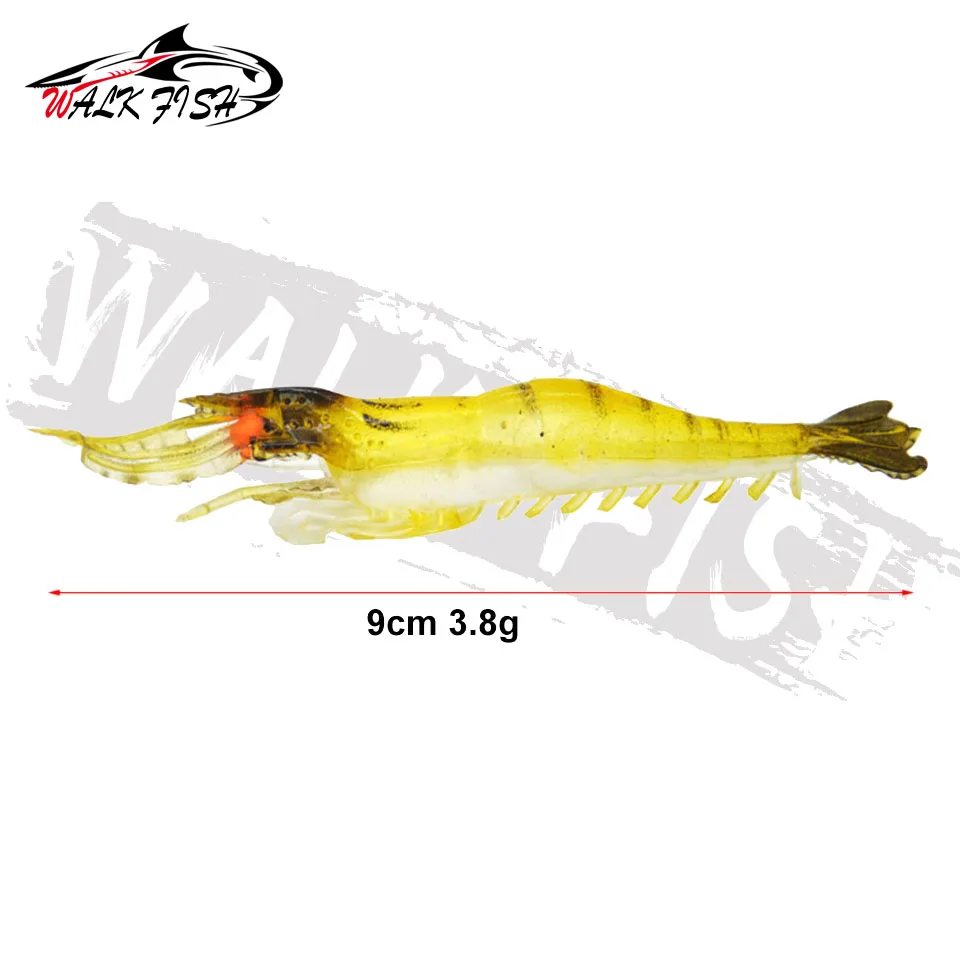 WALK FISH-señuelo de pesca de 5 uds., simulación de hierba, camarones, cebo suave, ojo luminoso, 9cm, 3,8g, señuelos artificiales con ranura de gancho - imagen 3