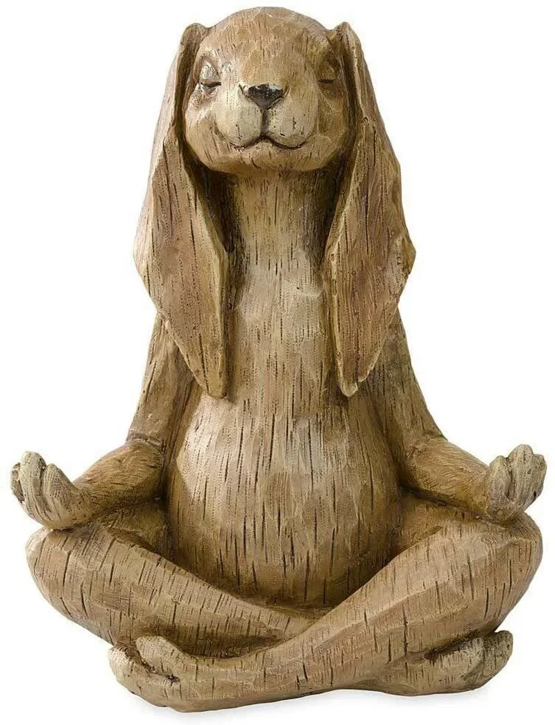 Estatua de conejo meditando Zen – figura para jardín y bonsái - imagen 4