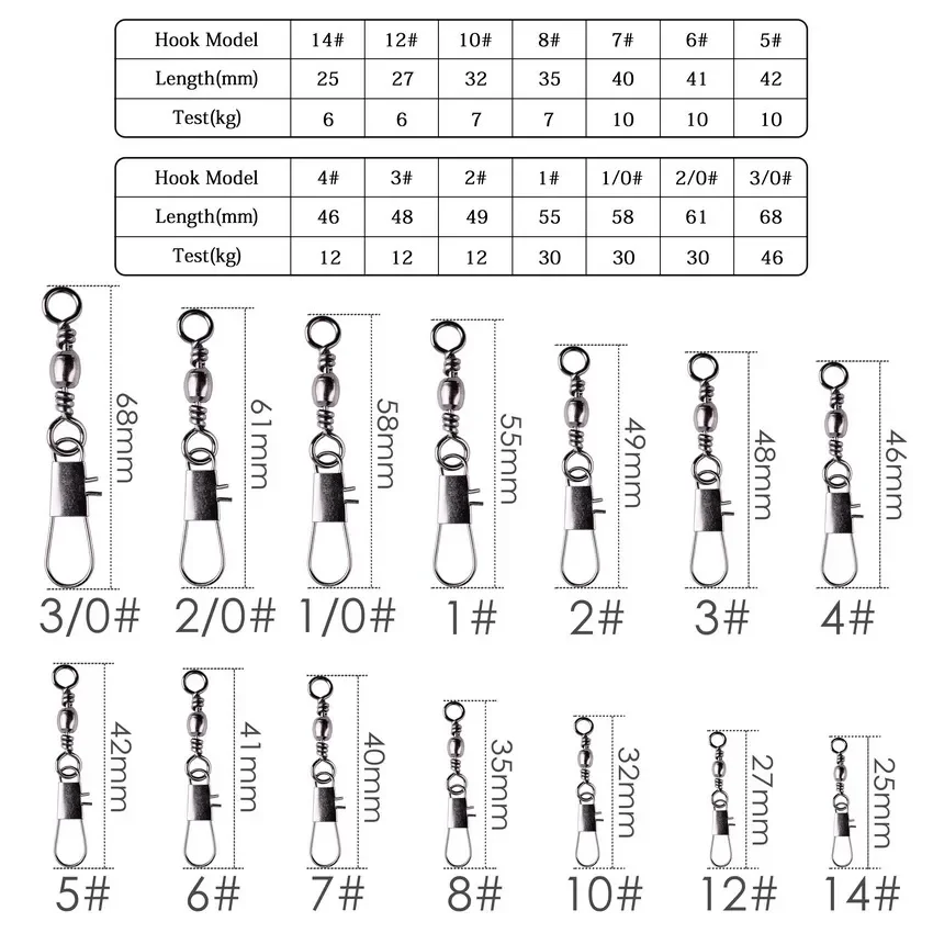 Señuelo giratorio de anzuelo de pesca, accesorios de pesca de Lucio, Pin conector de rodamiento giratorio de acero inoxidable, aparejos a presión con caja, 10 Uds. - imagen 5