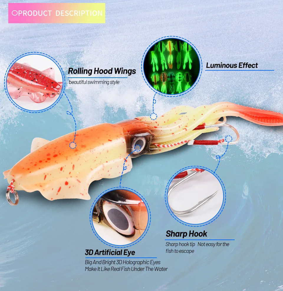 ZUKIBO-señuelo de pesca de calamar suave, plantilla de calamar UV luminosa de 7g/20g/60g para pesca en barco de agua salada, cebo Wobblers para pesca en roca - imagen 3