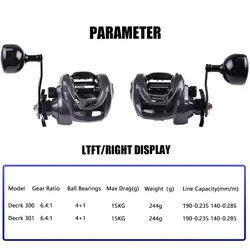 Carrete Baitcasting Mavllos Decrk – Latón, 15KG arrastre, 6.4:1