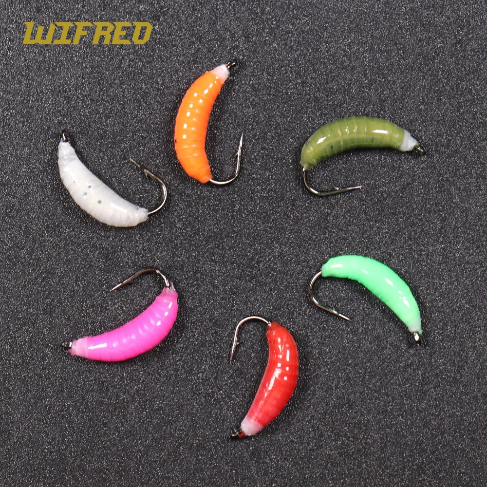 Wifreo 3PCS # 8 # 10 larvas caddis imitación ninfa Scud insecto gusano moscas trucha pesca mosca señuelo insecto Artificial cebo rojo