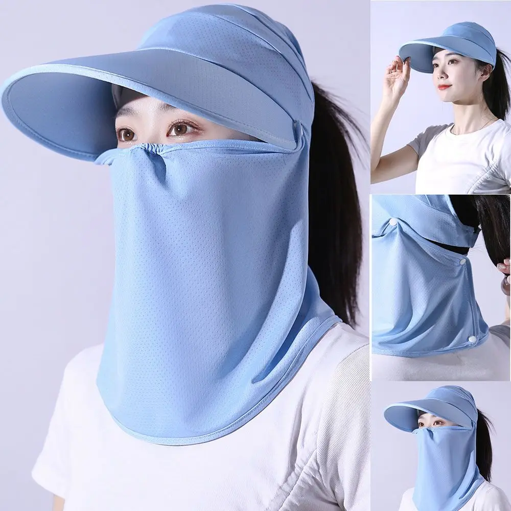 Señora deporte senderismo Anti UV plegable Casual al aire libre ala ancha mujeres cuello cubierta sombrero gorra para el sol sombrero de cola de caballo - imagen 4