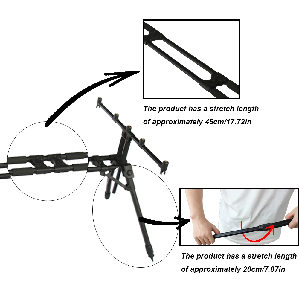 JSFUN barra paralela torreta de cinco cabezas caña de pescar de carpa soporte plegable soporte de varilla ajustable y retráctil - imagen 4