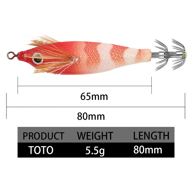 FSDZSO-gancho de calamar con haz de equilibrio, 80MM, señuelos de madera para camarones, plantillas, cebo de sepia, simulación realista, cebo de pulpo de silicona - imagen 5