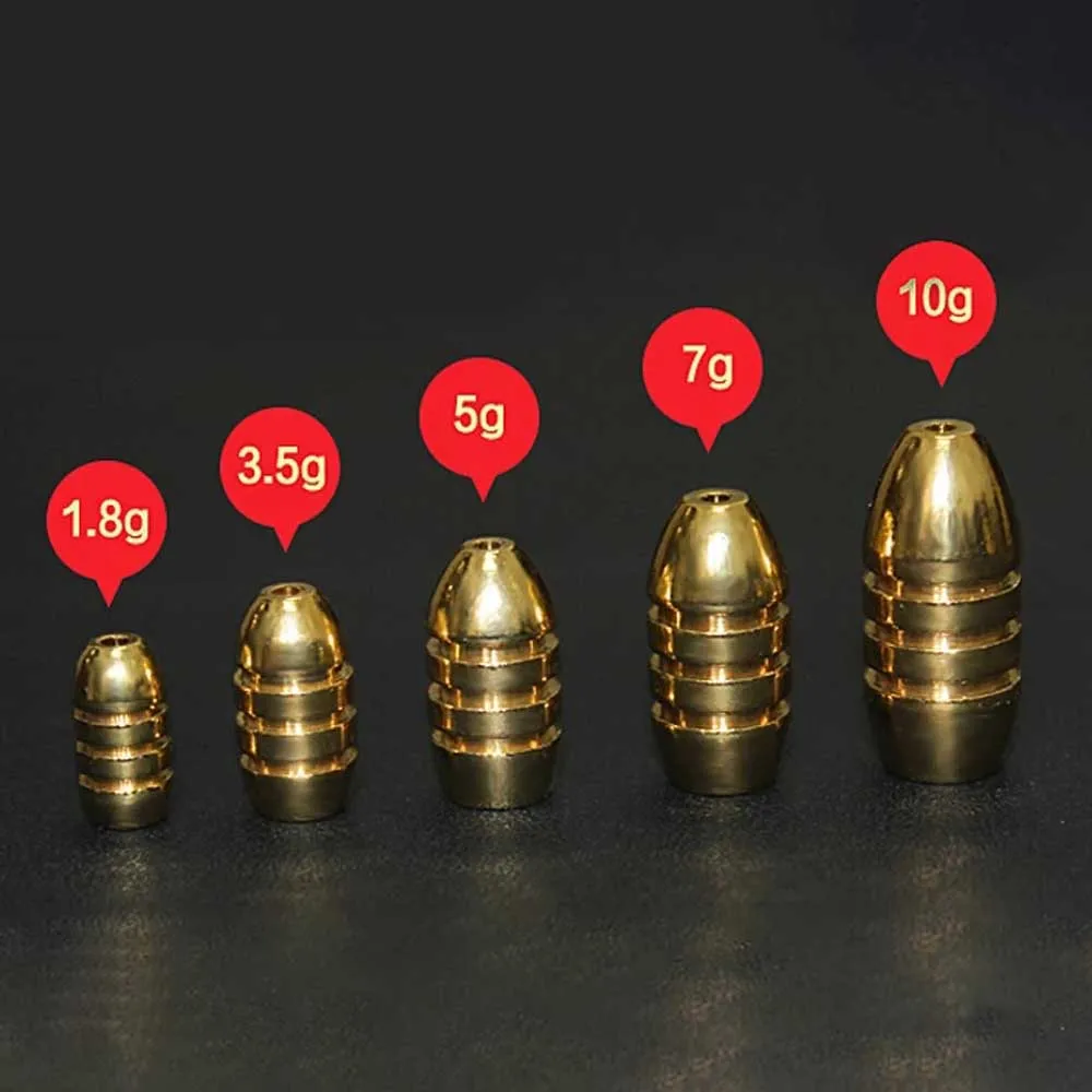 MNFT-aparejos de pesca de cobre con forma de bala, accesorios de plomos de bala de latón, 1,8/3,5/5/7/10g, 25 unids/lote por paquete - imagen 5