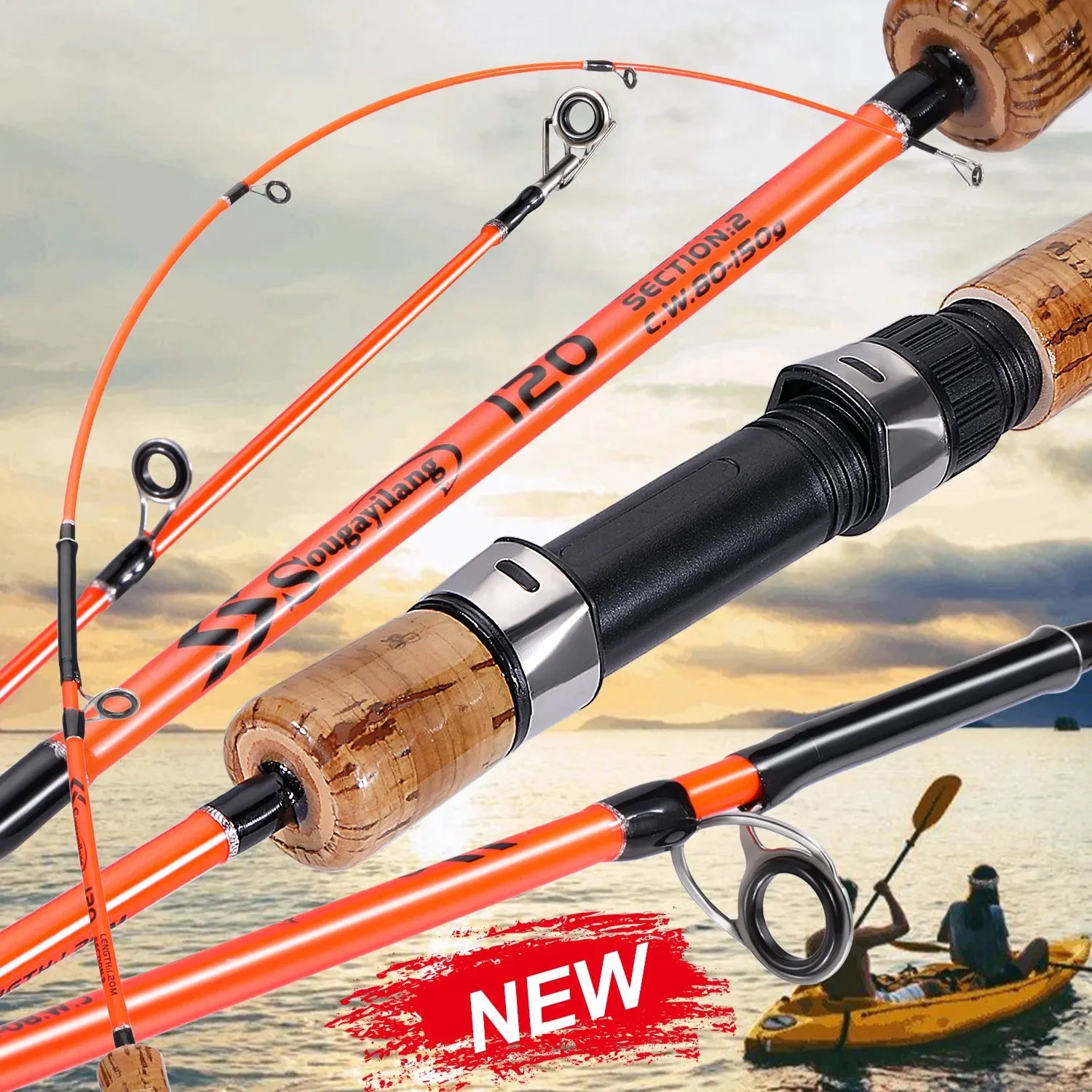 Caña de pescar con señuelo Sougayilang, 1,2 m, 1,65 m, 2 secciones, caña de pescar giratoria, arrastre máximo de 8kg para alimentador de agua dulce, cañas de lubina - imagen 5