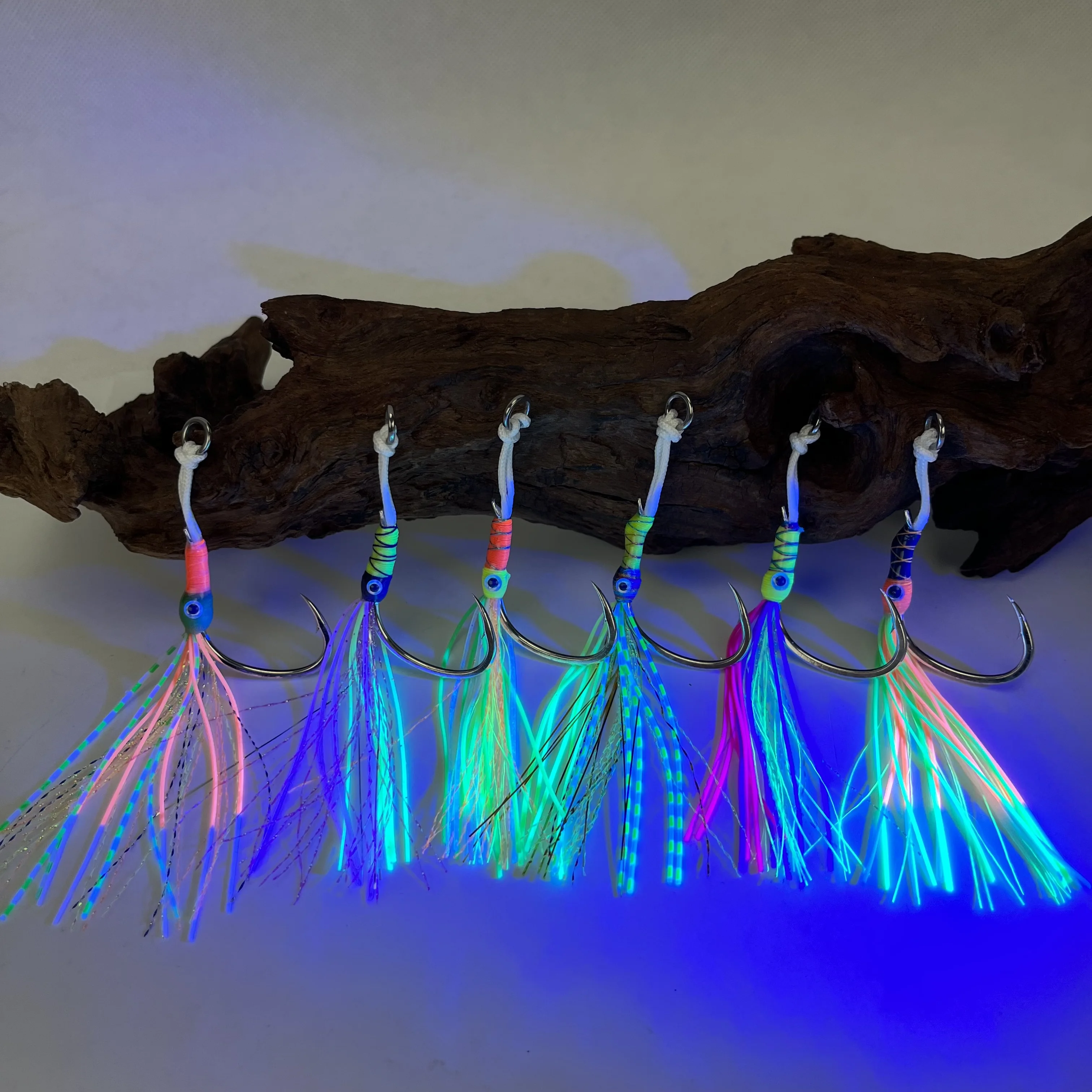 TEASER-gancho de ayuda de ojos HK039, gancho de plantilla de hundimiento lento de alto carbono, faldas de goma coloridas, ganchos de púas de barco oceánico con brillo UV, 5 pares - imagen 5