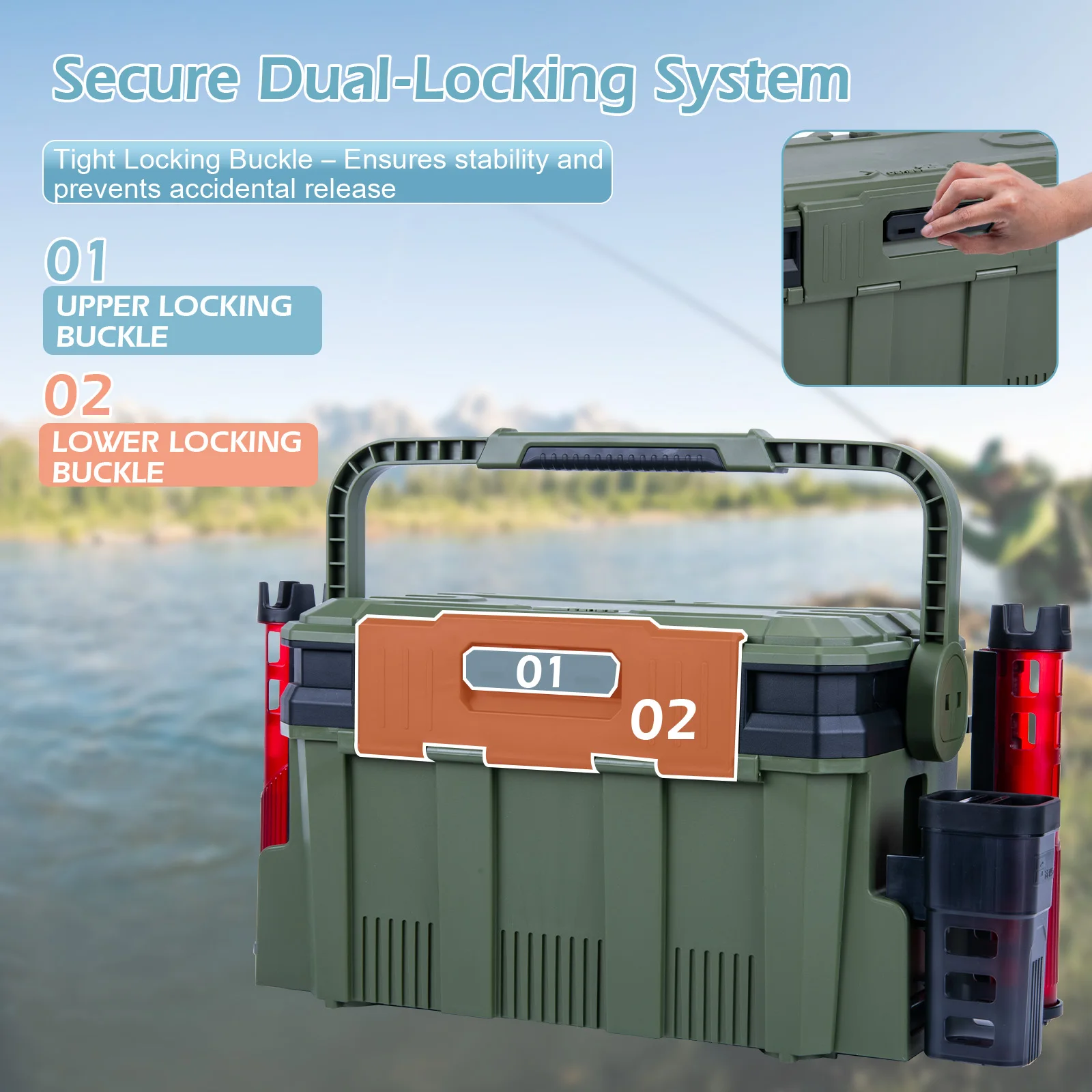 Goture-caja de almacenamiento de aparejos de pesca dura grande, señuelo multifunción, cubo para peces vivos, caja de almacenamiento gruesa, accesorios de soporte para caña - imagen 3