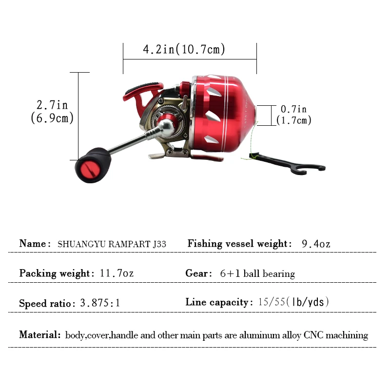 Carrete de pesca J33 de gran capacidad, Material de aleación de aluminio, carrete de Metal, relación de velocidad 3,8: 1, brazo basculante, tirachinas ajustable dedicado - imagen 3