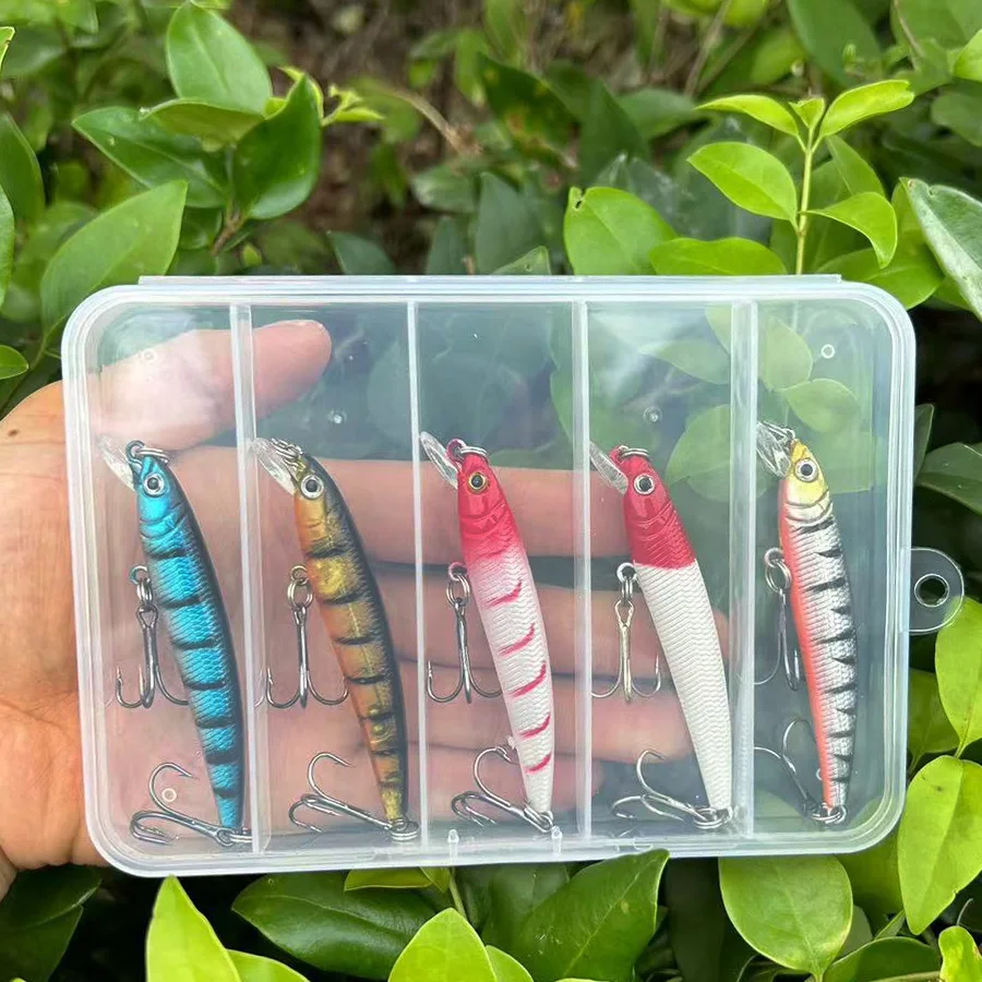 Kit de Señuelos de Pesca JerkBait Minnow Crankbait, juego de cebos artificiales duros para aparejos de pesca, Lucio, Swimbait, carpa, Wobbler, 5 unids/lote por caja - imagen 2