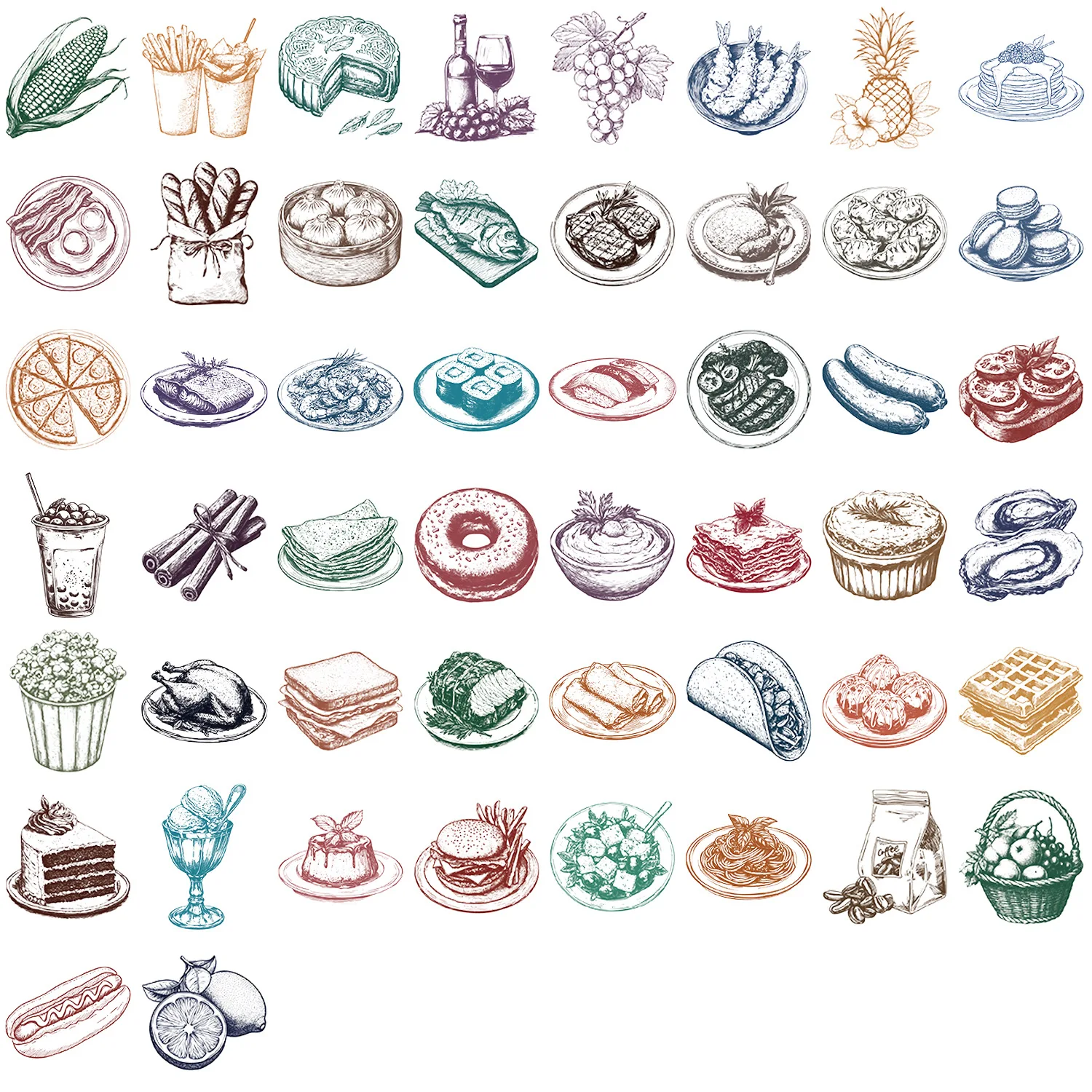 50 Uds. De pegatinas transparentes Retro de comida para mascotas, álbum de recortes, teléfono, guitarra, portátil, maleta, taza, calcomanías impermeables, juguetes - imagen 3