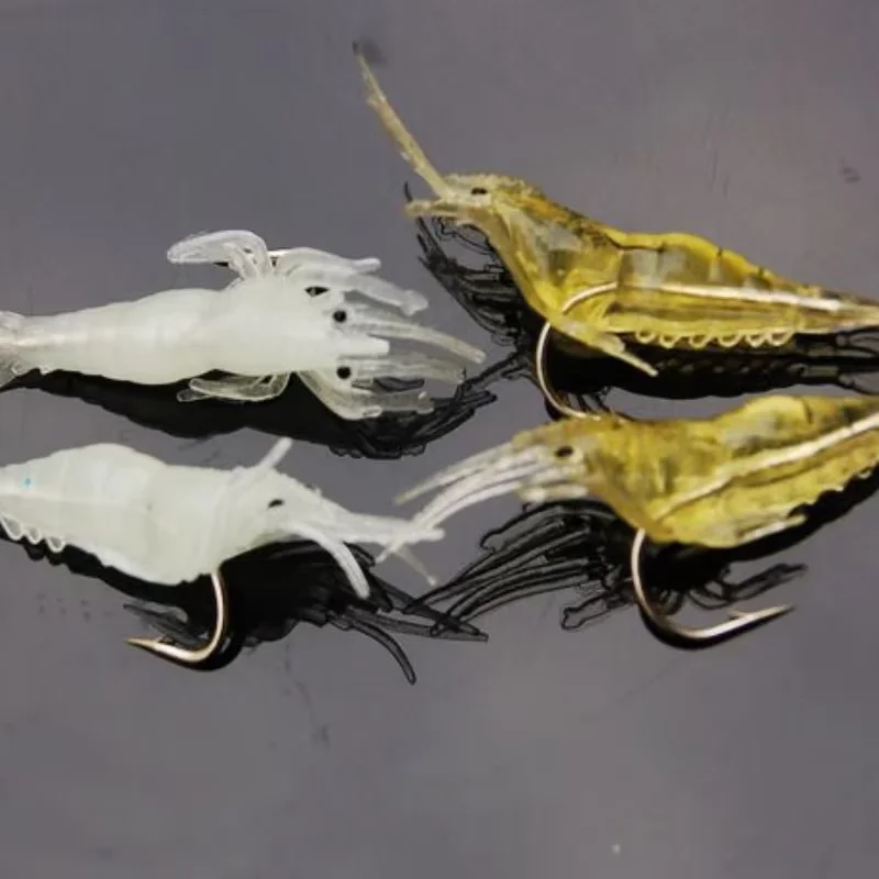 10 Uds. Cebo de pesca de camarones biónicos artificiales 4cm señuelos de camarones de ciruela realista suave para pesca con caña - imagen 4