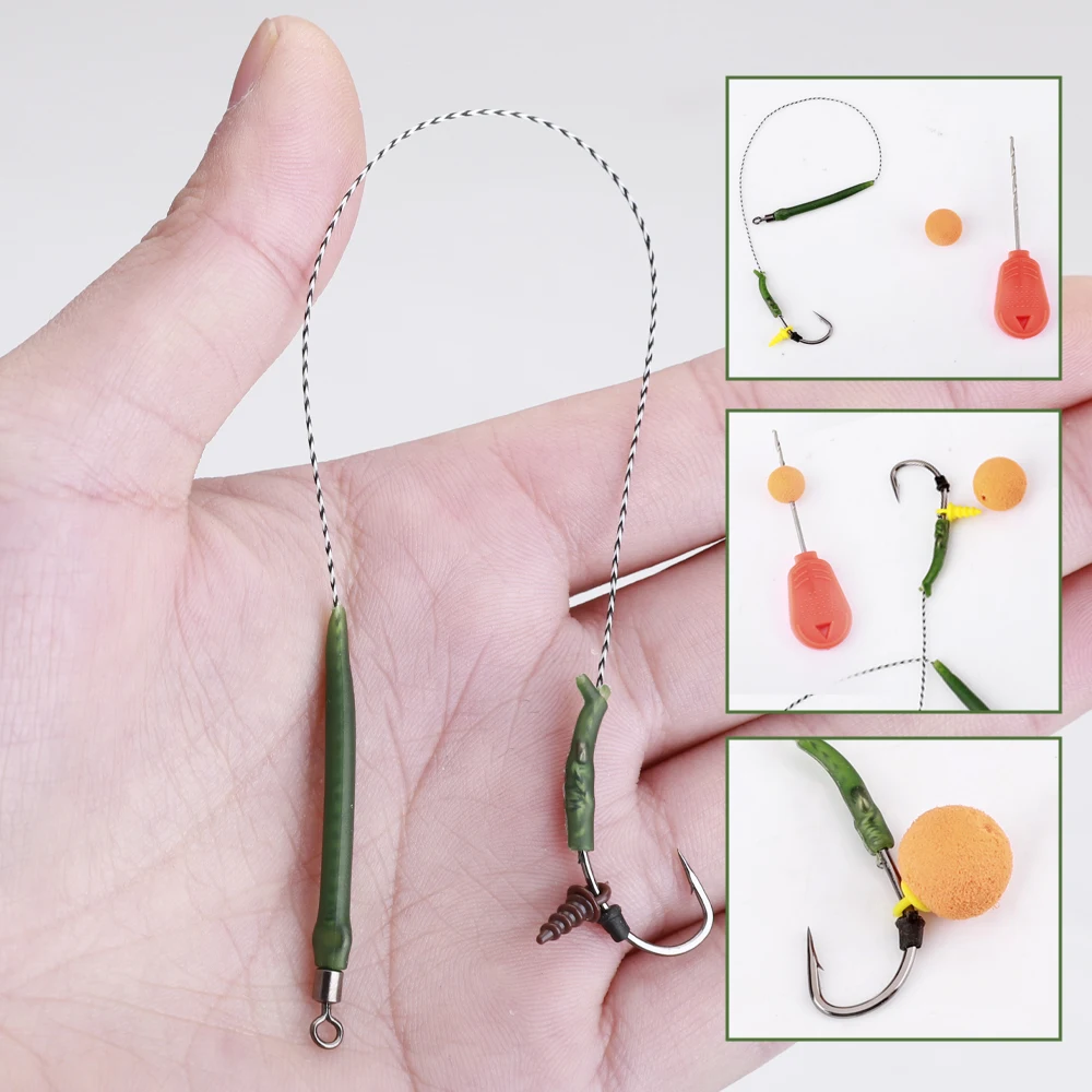 FTK 6 unids/set accesorios de pesca de carpa aparejo de pelo juego de anzuelos de pesca listo hecho aparejo atado con sedal anzuelo Boilie - imagen 3