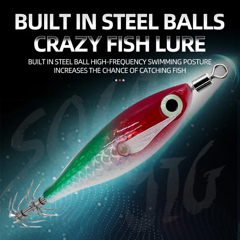 9 unids/página anzuelo de calamar brillante, cebo de pesca de agua salada, huevos artificiales, señuelos de camarones de madera, pesca en el mar, pulpo, sepia, señuelo de calamar - imagen 5