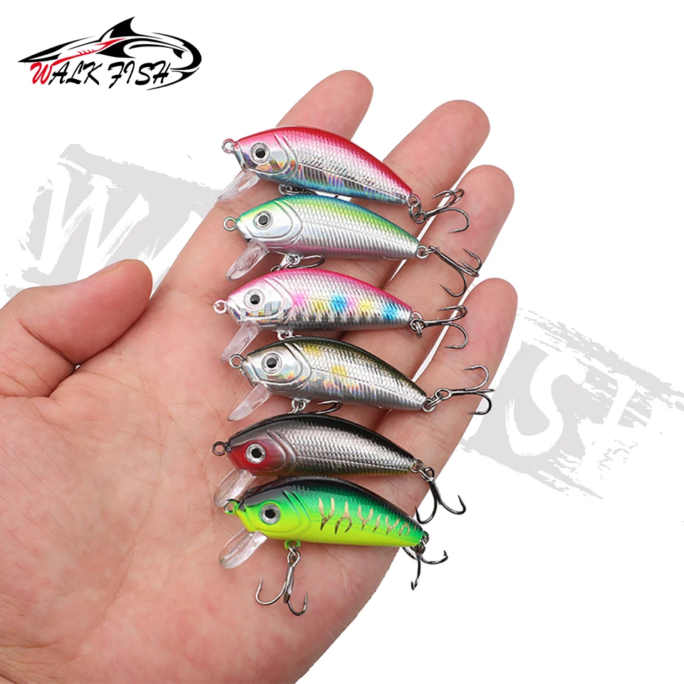 WALK Fish-señuelo de pesca flotante de pececillos, 1 piezas, 5cm, 4g, ojos 3D, Crankbait Wobbler, cebo duro de plástico Artificial, aparejos de pesca - imagen 2