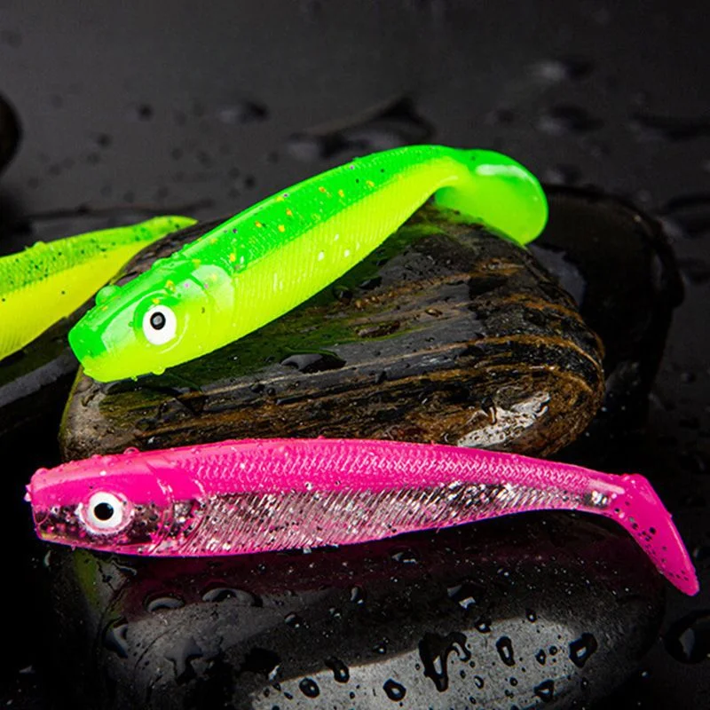 Señuelo de Pesca suave con ojos 3D, cebo de silicona, gusanos artificiales, cebos de goma, Lucio, pececillo, Wobblers, Swimbaits, aparejos de Pesca, 10 Uds./lote - imagen 2