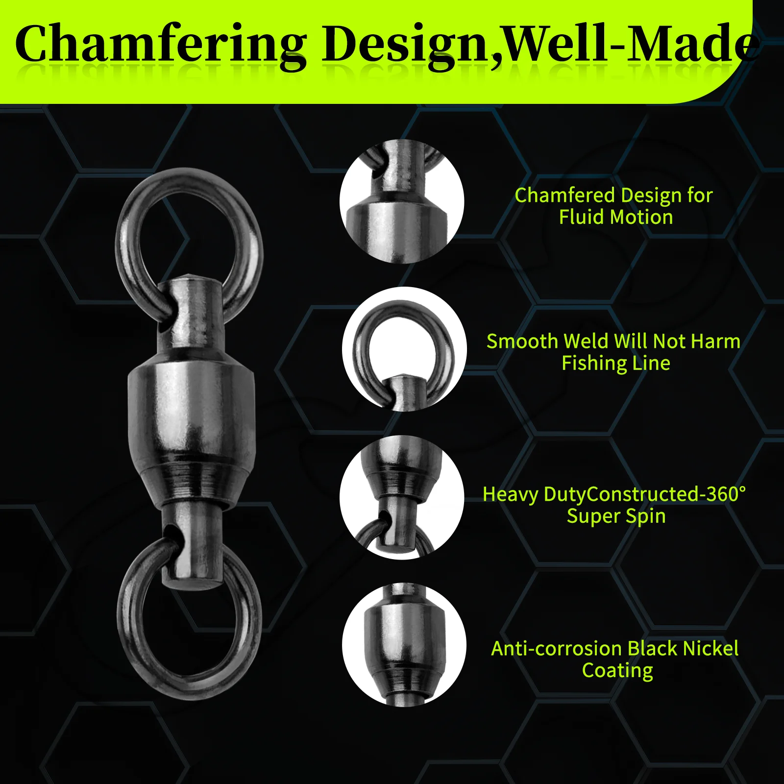 Kit giratorio de pesca de 9KM, 50 Uds., rodamiento de bolas giratorio, anillos dobles sólidos, conector de accesorios de cobre y acero inoxidable de alta resistencia - imagen 5