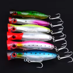 Señuelo de Pesca Popper grande, anzuelos triples, manivela, ojos 3D, cebo duro Artificial, carpa, Lucio, aparejos de Pesca, 6 uds.
