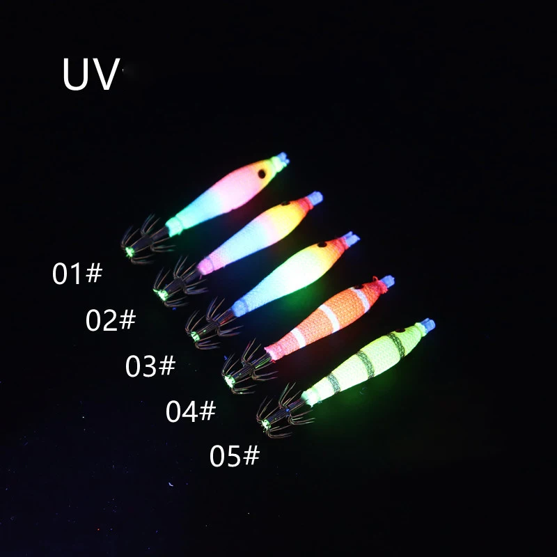 5 unids/bolsa 68mm rollo de tela luminosa UV tubo de soplado pesca pulpo plantilla madera camarones cebo calamar gancho pesca explosión gancho - imagen 5