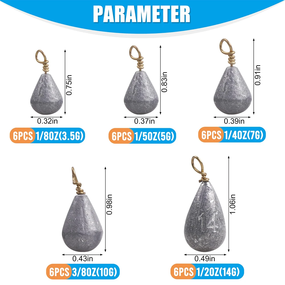 30 Uds pesas de pesca plomos bajos pesas de fundición campana plomos de bagre con giratorios de latón para agua dulce - imagen 2