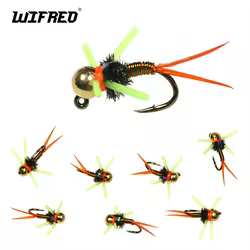Wifreo 8 piezas # 16 plantilla ranurada cabeza de cuentas Jig Ninfa de hundimiento rápido ninfa húmeda pesca con mosca moscas trucha lubina Steelhead cebos de señuelo de pesca