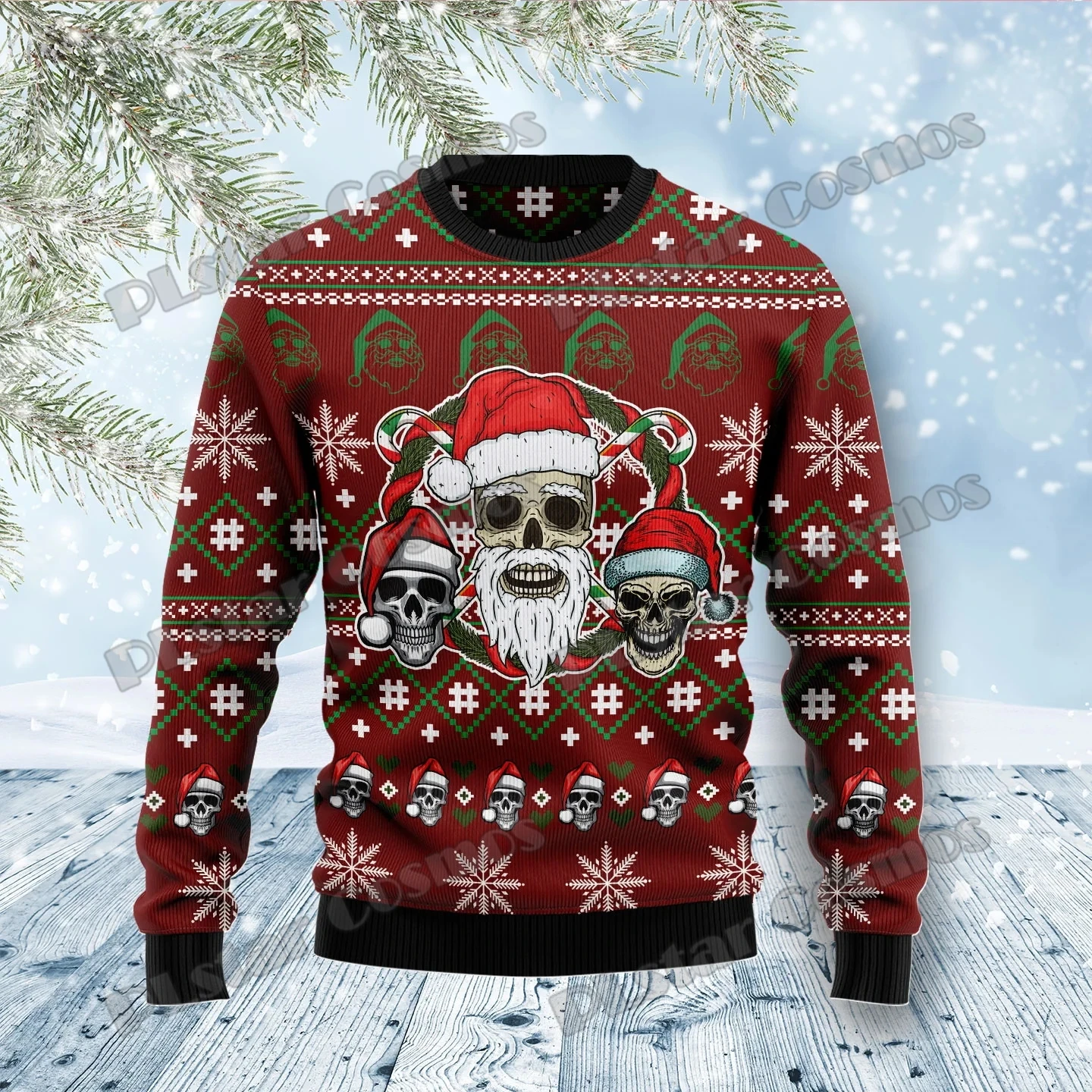 KMY14 Suéter navideño unisex calavera 3D y flores - imagen 4