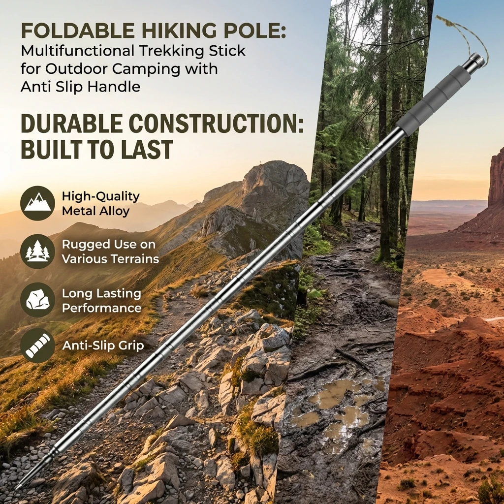 Bastón Trekking Plegable Antideslizante para Senderismo y Camping - imagen 3