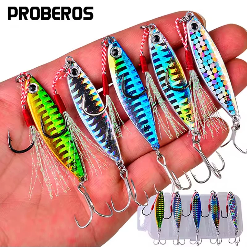 5 unids/caja cebo tipo lápiz accesorio de fundición de Metal Micro plantillas de pesca 7g/10g/15g/20g/30g Shore Casting Jigging cuchara cebo Artificial