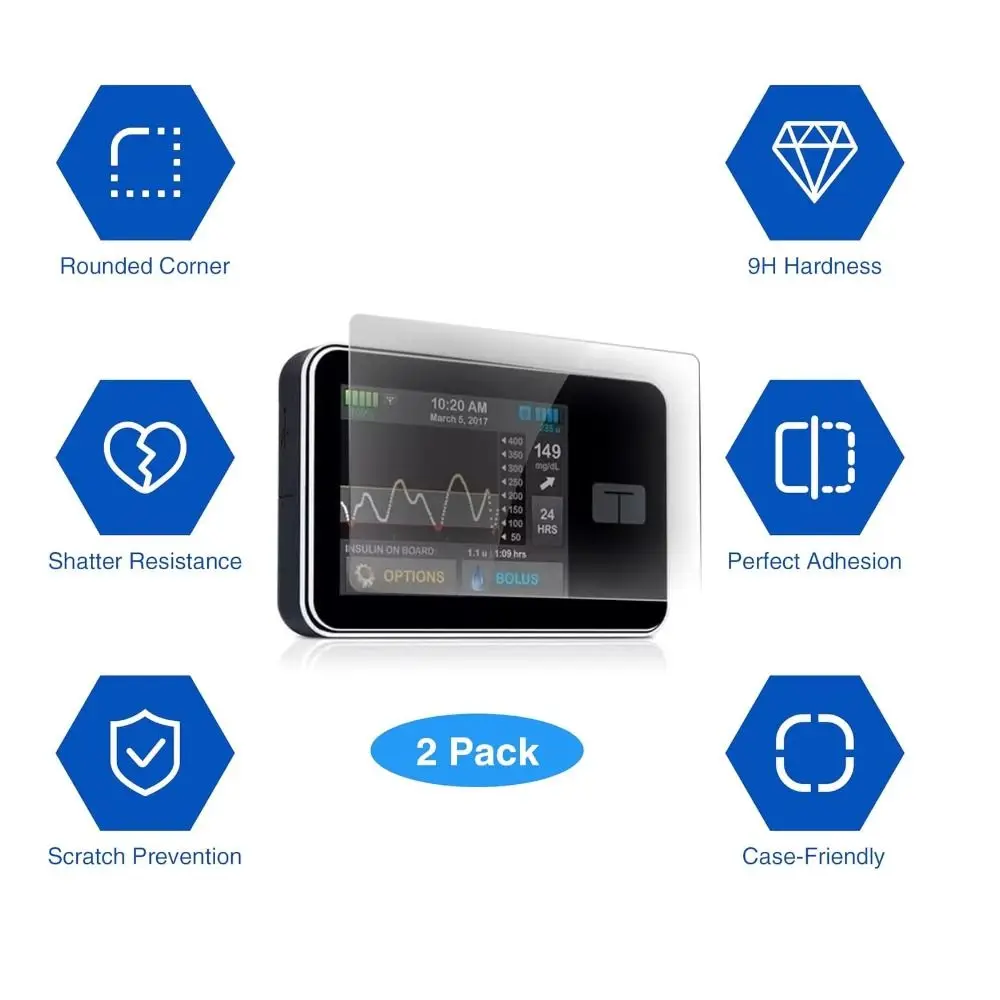 2 uds nuevas bombas de insulina flexibles Protector de pantalla antihuellas Protector de pantalla antiarañazos bombas de insulina de vidrio templado HD