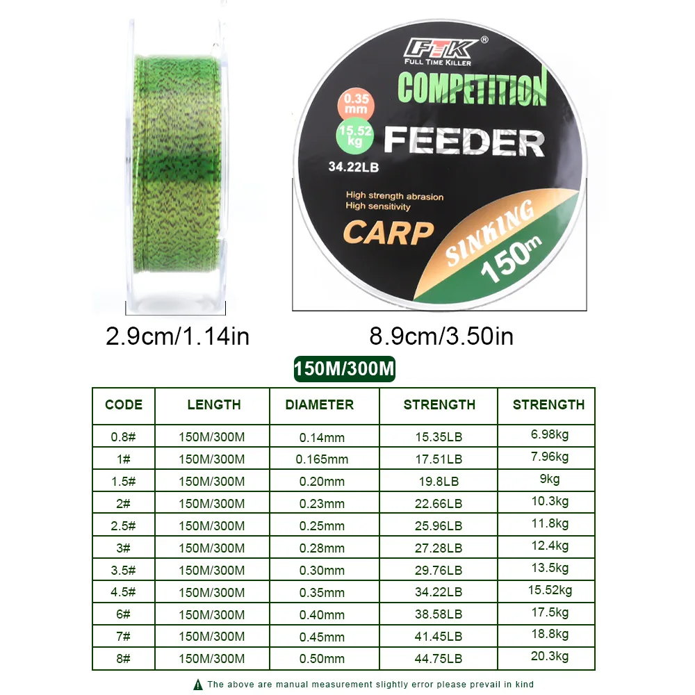 FTK 150M 300M hilo de pescar de nailon súper fuerte 0,14 MM-0,50 MM monofilamento con revestimiento de fluorocarbono línea de pesca de carpa 15.35LB-44.75LB - imagen 5