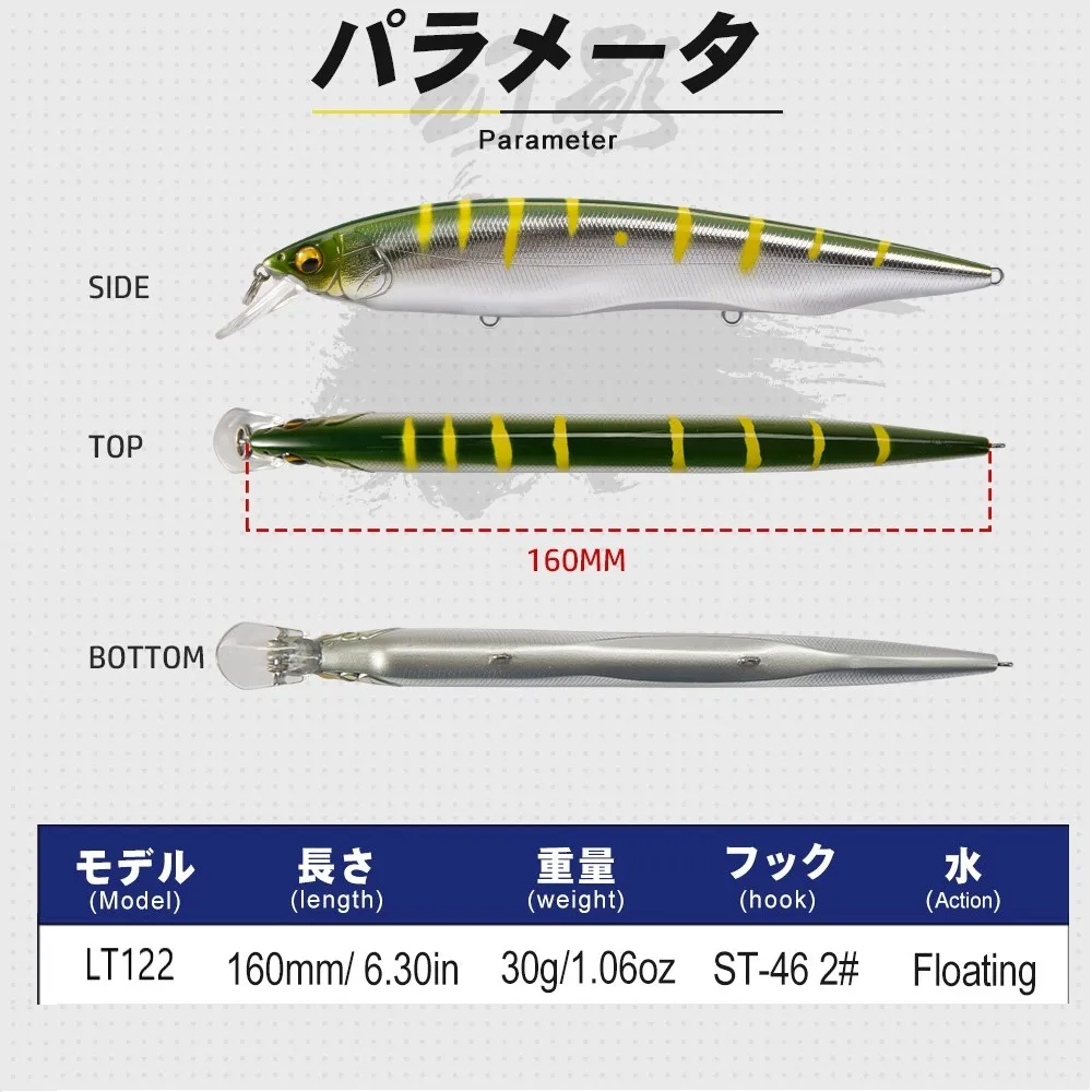 160mm 30g minnow wobbler sistema de peso de tungsteno wobblers kanata 160 pececillos jerkbaits flotante Minnow magabass kanata - imagen 2