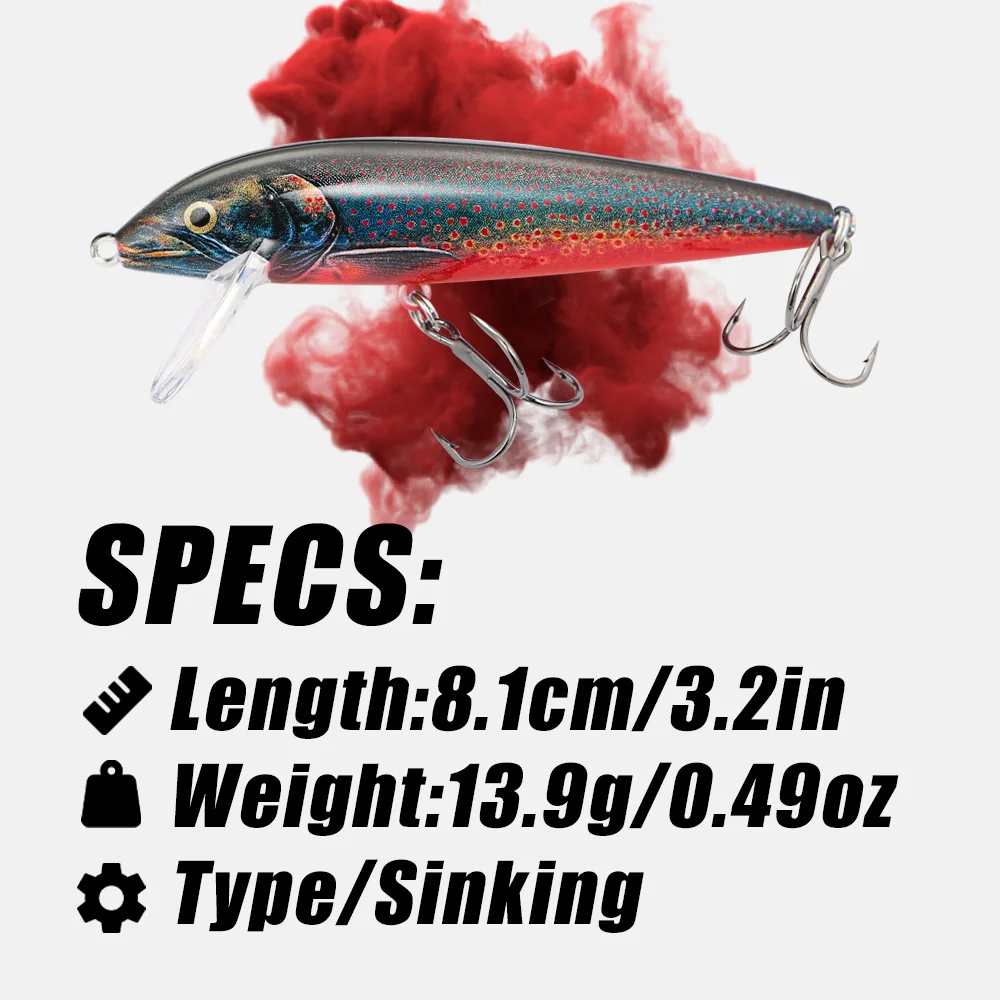 B & U-señuelo de pesca Wobbling, pececillo que se hunde de 80mm, cebos artificiales para lubina, perca, Lucio, trucha, cebo duro, aparejos de pesca Jerkbait - imagen 5