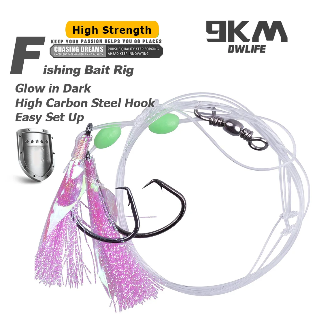Aparejo de cebo de pesca de 9KM con anzuelos circulares afilados, barril giratorio, cuentas brillantes, aparejos de pesca inferiores para pesca en el mar, hidroador de agua dulce