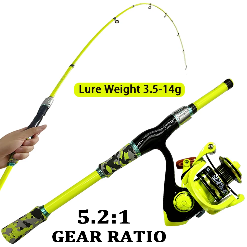 Combo de caña de pescar y carrete giratorio, 4/5 secciones, peso del señuelo 3,5g-14g, serie 2000/3000 para Lucio, carpa, Jigging, deportes al aire libre - imagen 4