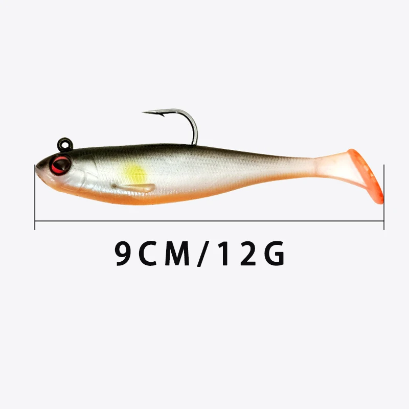 TAKEDO 5 unids/set 9CM 12G señuelo de pesca cola en T peces vivos ojos 3D suave VIB señuelos plomo plantilla señuelo Wobblers Swimbait para Lucio BZ02 - imagen 5