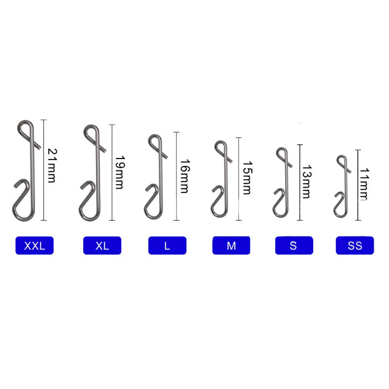 50 Uds Clips de pesca S M L cambio rápido Clips de velocidad de acero inoxidable broches rápidos Clips colgantes conector Crankbait agua dulce - imagen 5