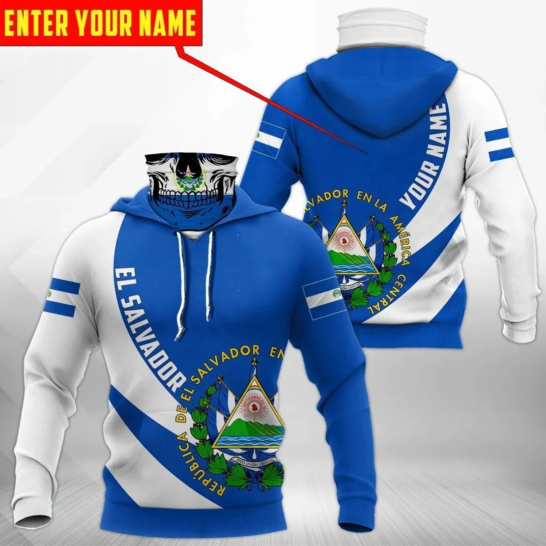 Personalizar El Salvador escudo de armas 3D impreso adulto cuello polaina Sudadera con capucha invierno Unisex Casual cálido grueso Sudadera con capucha con máscara ZZ06 - imagen 2