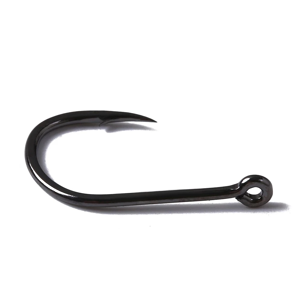 20 unids/lote gama50358 anzuelo de acero rico en carbono con púas 1/0-14 #   Anzuelos con agujero Jig carpa anzuelo de pesca con mosca de ojo grande - imagen 4