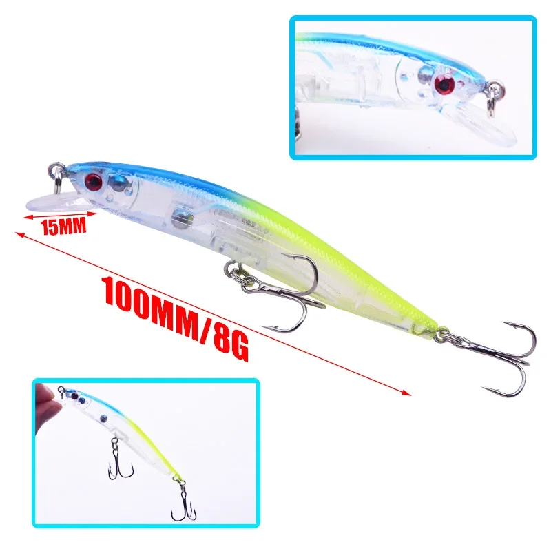 Señuelos de pesca de pececillo de plástico láser, 1 unidad, 10cm, 8g, Wobblers flotantes, Crankbait, cebos duros artificiales para aparejos de pesca de Lucio - imagen 2