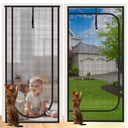 Pantalla de puerta con cremallera Anti-gato PPT Nano cortina de puerta con apertura hacia arriba y forma de apertura izquierda pantalla de malla antimosquitos para sala de estar de mascotas