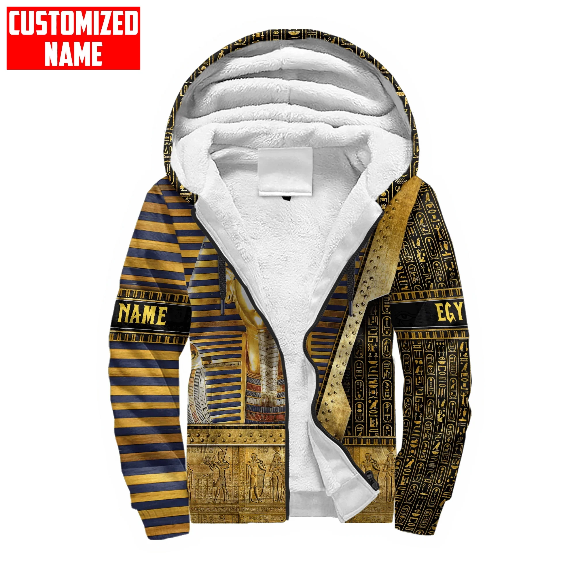 Sudadera con Capucha Antiguo Egipto 3D – Polar Cálido con Cremallera Masculina - imagen 3