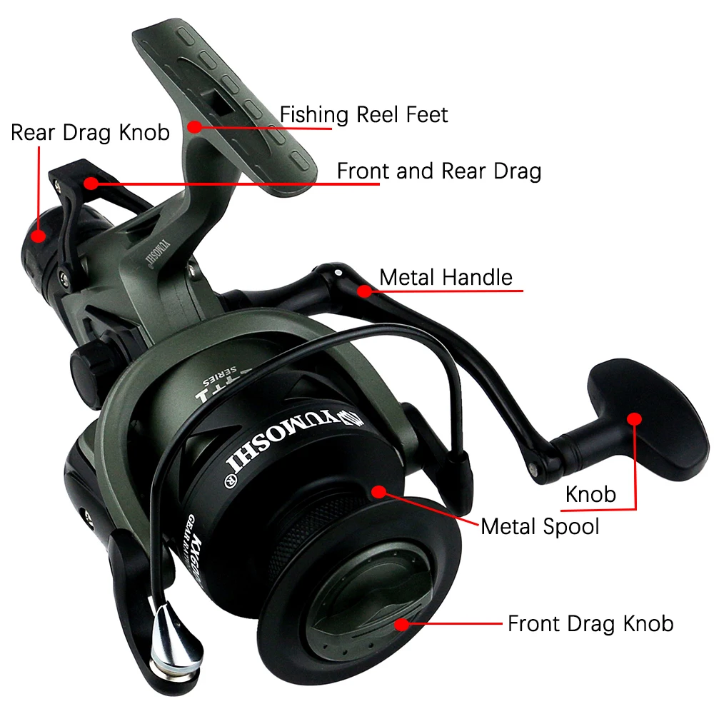 Carrete de pesca de carpa 3000-6000, doble fuerza de descarga, rueda giratoria de freno delantero y trasero, relación de engranaje 5,5: 1, carrete de pesca de largo alcance - imagen 3