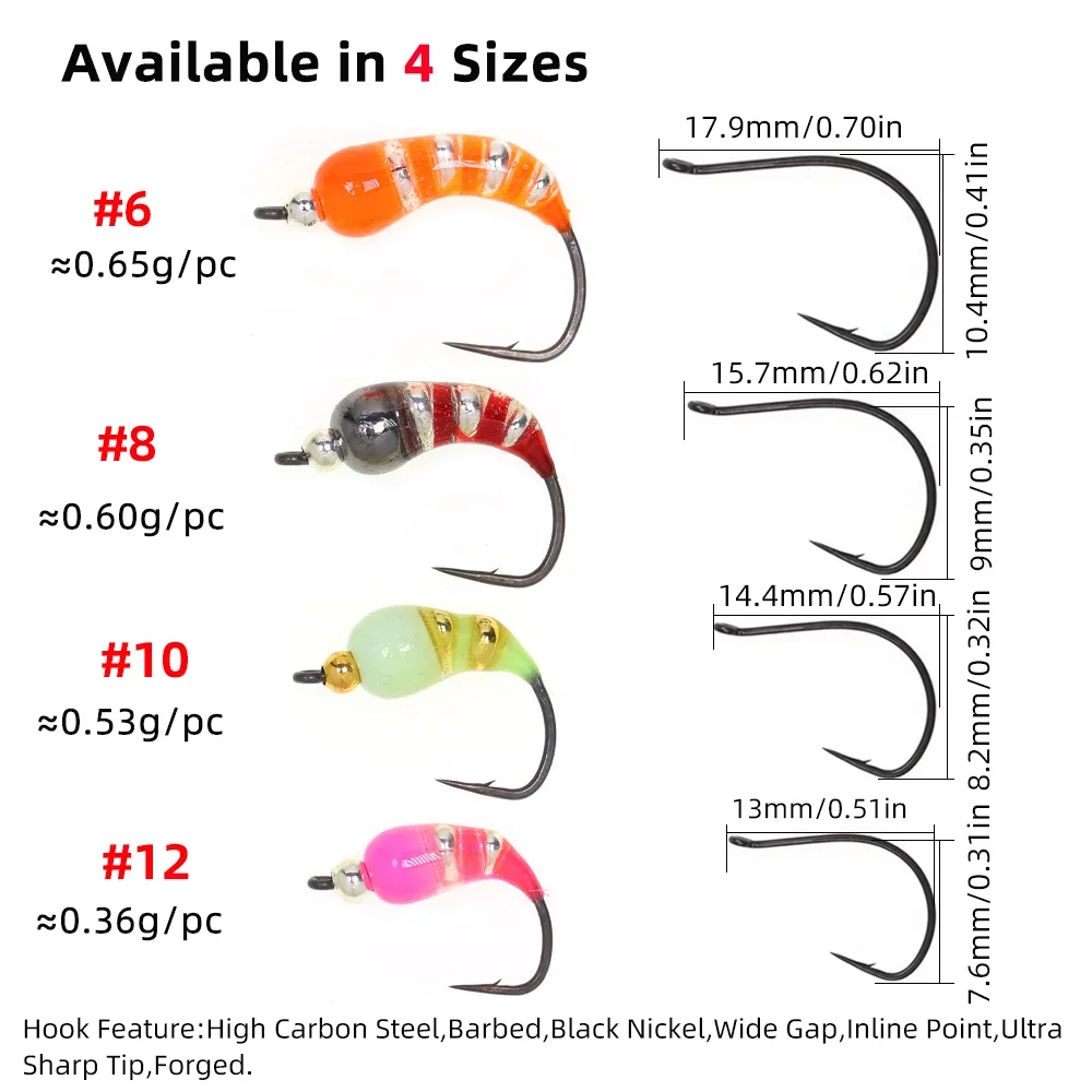 Wifreo 5 piezas/6 piezas # 6 # 8 # 10 # 12 pesca en hielo epoxi Ninfa cabeza de cuentas de latón Scud insecto gusano pesca con mosca moscas trucha lubina pesca señuelo cebo - imagen 4