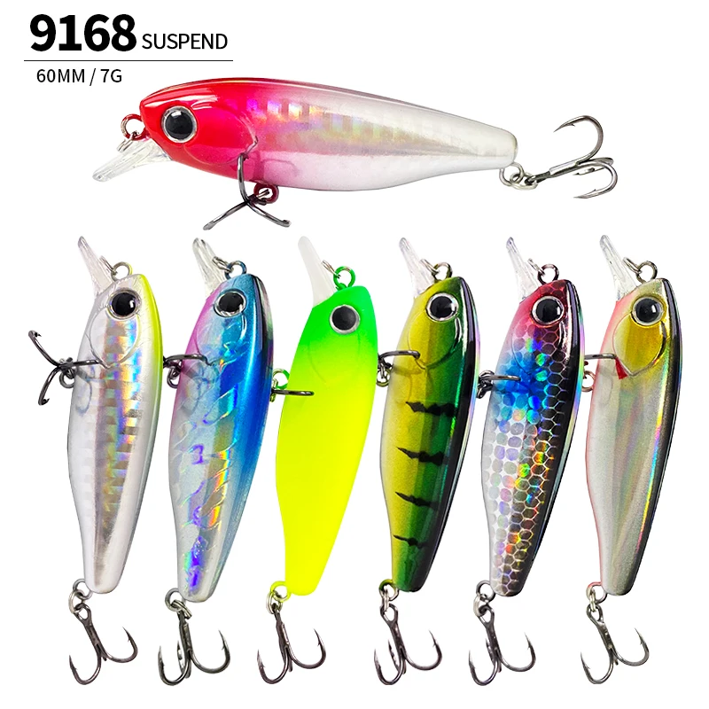 Señuelos de Pesca suspendidos para pececillos, 60mm, 7g, cebo duro Artificial, Wobblers de Pesca para Lucio, lubina, trucha, Jerkbait, Swimbait de plástico, aparejos 3D - imagen 3