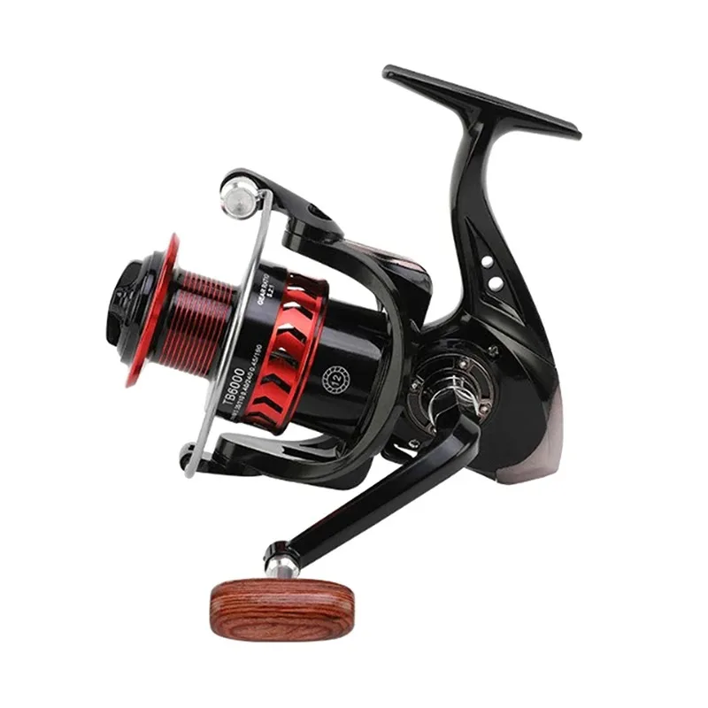 Nuevo carrete de pesca giratorio, carrete de pesca en hielo de Metal TB1000 serie 3000, relación de engranaje 5,2: 1, cuerpo de Metal de arrastre máximo de 7kg con mango de madera