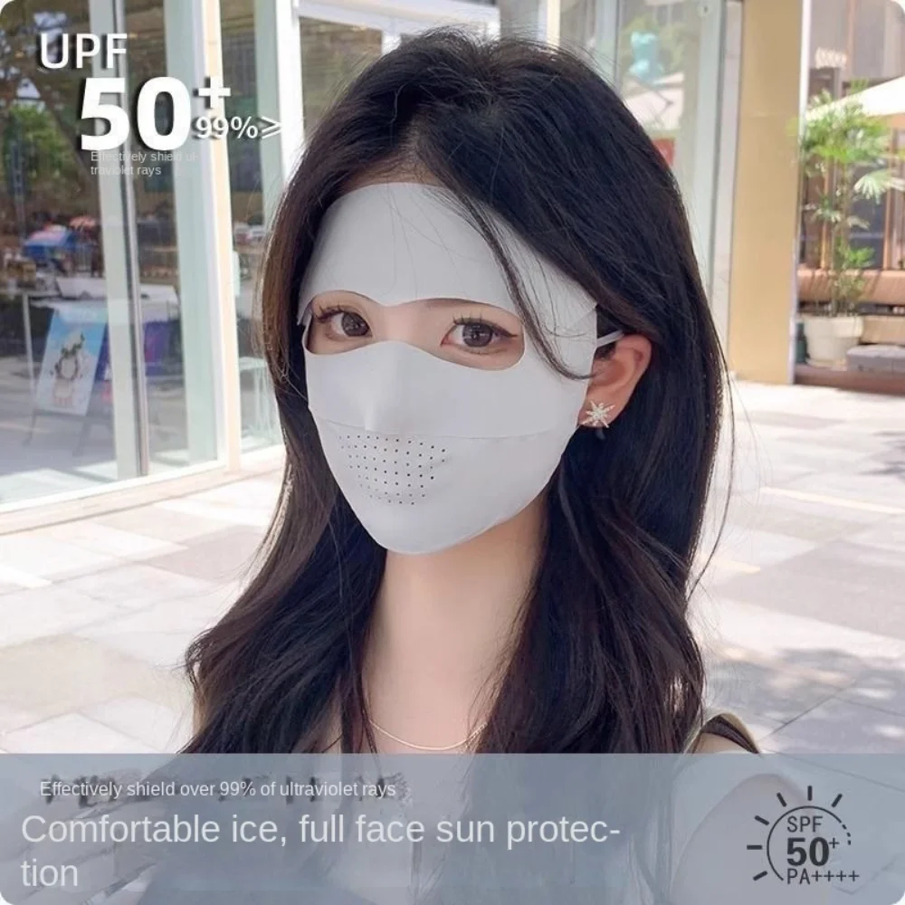 Mascarilla de seda de hielo con protección solar Anti-UV, transpirable, cómoda, para deportes al aire libre, ciclismo, protector solar, gancho para la oreja, cubierta de cara completa, Verano - imagen 2